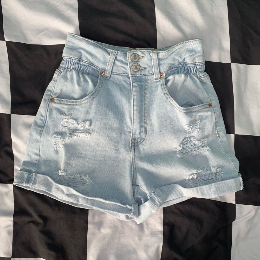 Light blue denim shorts